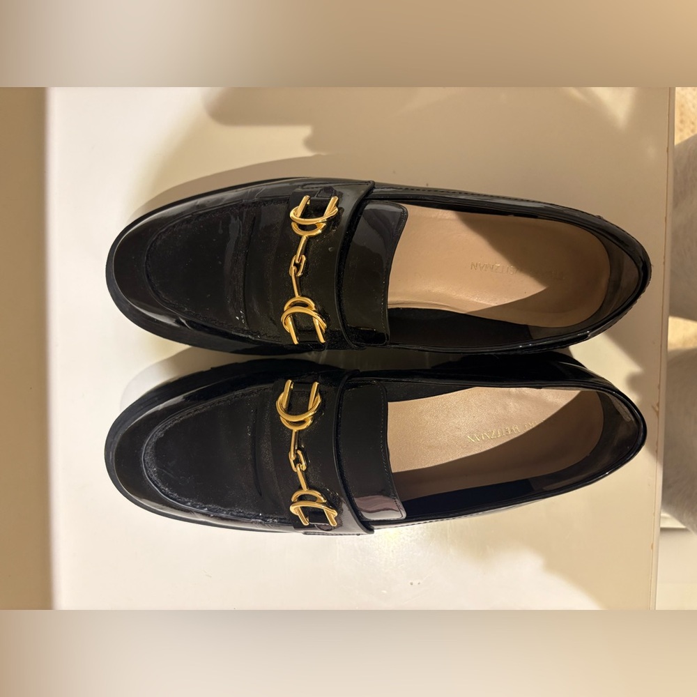 Stuart Weitzman Black Loafers with Gold Accents